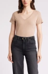 Nordstrom Everyday V-neck Pima Cotton Blend T-shirt In Tan Natural
