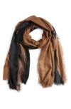 Nordstrom Eyelash Trim Print Cashmere & Silk Wrap In Brown