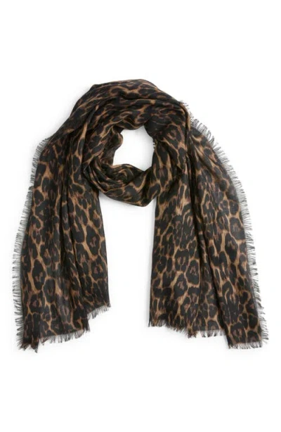 Nordstrom Eyelash Trim Print Cashmere & Silk Wrap In Brown