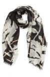 Nordstrom Eyelash Trim Print Cashmere & Silk Wrap In Black Graphic Floral
