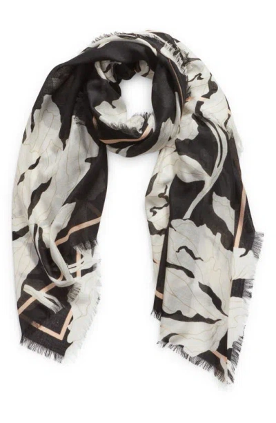 Nordstrom Eyelash Trim Print Cashmere & Silk Wrap In Black Graphic Floral
