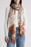 Nordstrom Eyelash Trim Print Cashmere & Silk Wrap In Grey- Tan Banded Floral
