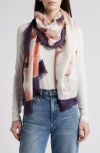 Nordstrom Eyelash Trim Print Cashmere & Silk Wrap In Ivory- Coral Carbide Floral