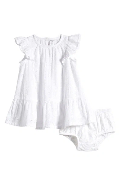 Nordstrom Babies'  Eyelet Flutter Sleeve Cotton Dress & Bloomers In White