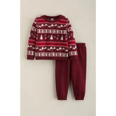 Nordstrom Babies'  Fair Isle Sweater And Pants Set In Burgundy