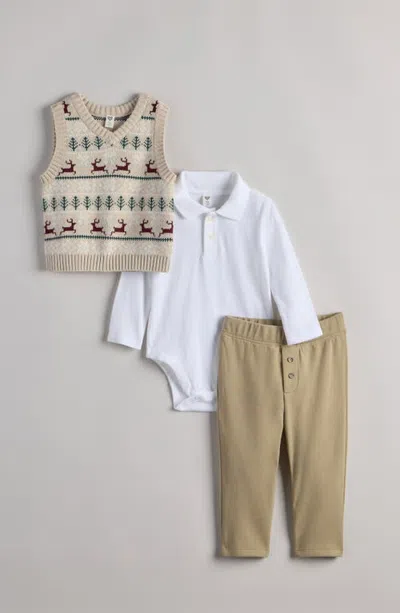 Nordstrom Babies'  Fair Isle Vest, Bodysuit & Pants Set In Multi
