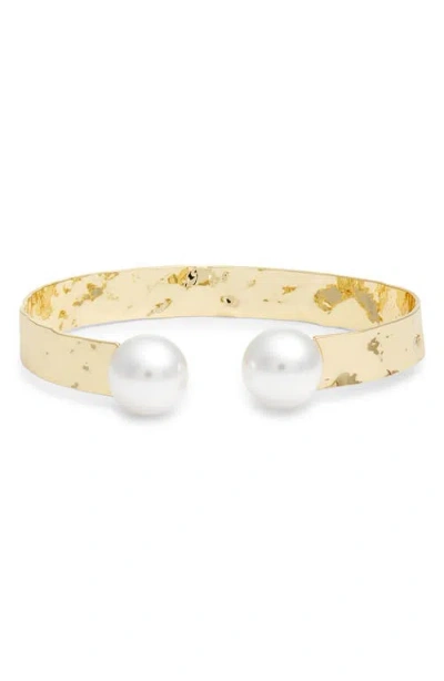 Nordstrom Faux Pearl Accent Cuff Bracelet In Gold