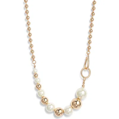 Nordstrom Faux Pearl & Ball Chain Collar Necklace In Gold