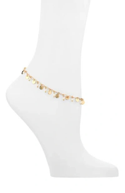 Nordstrom Faux Pearl & Coin Charm Anklet In Gold