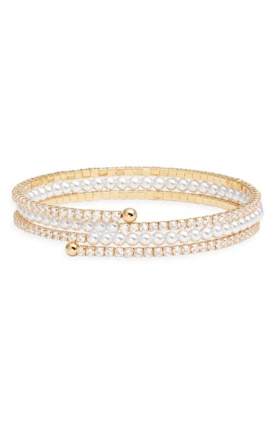 Nordstrom Faux Pearl & Cubic Zirconia Coil Wrap Bracelet In Gold