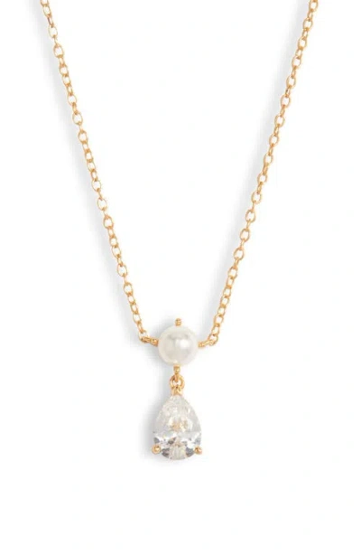 Nordstrom Faux Pearl & Cubic Zirconia Pendant Necklace
