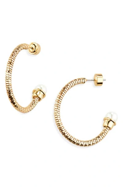 Nordstrom Faux Pearl Capped Hoop Earrings In Gold