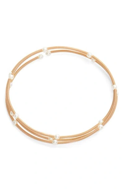 Nordstrom Faux Pearl Coil Bracelet In White- Gold