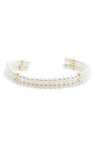 Nordstrom Faux Pearl Flexible Cuff Bracelet In White