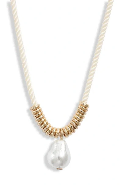 Nordstrom Faux Pearl Pendant Cord Necklace In Gold