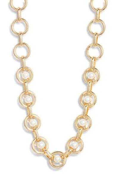 Nordstrom Faux Pearl Round Link Necklace In Gold