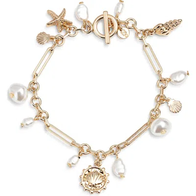 Nordstrom Faux Pearl Sea Charm Bracelet In Gold