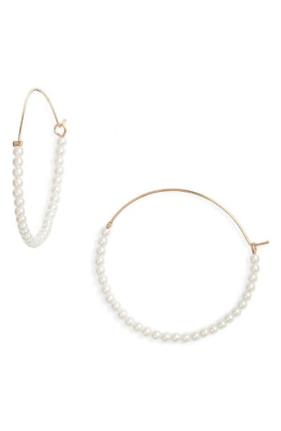 Nordstrom Faux Pearl Wire Hoop Earrings In White