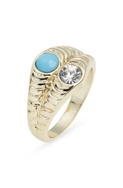 Nordstrom Faux Turquoise & Crystal Ridged Ring In Gold