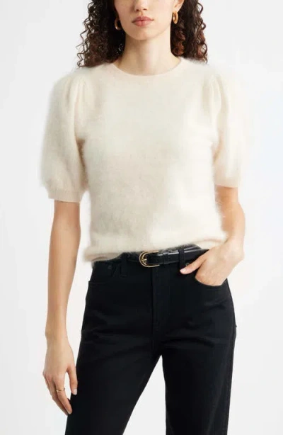 Nordstrom Femme Short Sleeve Brushed Cashmere Sweater In White
