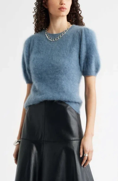Nordstrom Femme Short Sleeve Brushed Cashmere Sweater In Blue