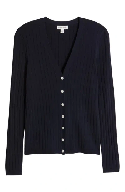 Nordstrom Fitted V-neck Rib Cardigan In Navy Night