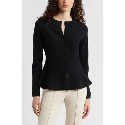 Nordstrom Flared Crewneck Cardigan In Black