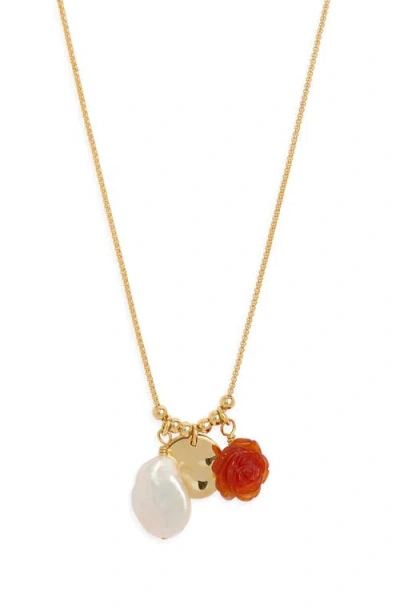Nordstrom Floral Agate & Freshwater Pearl Pendant Necklace In Gold