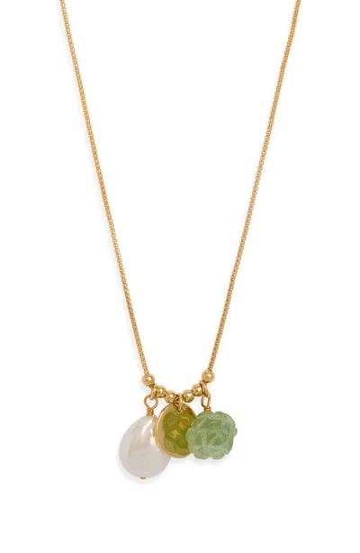 Nordstrom Floral Agate & Freshwater Pearl Pendant Necklace In Gold