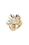 Nordstrom Floral Cubic Zirconia Accent Ring In Goldilver