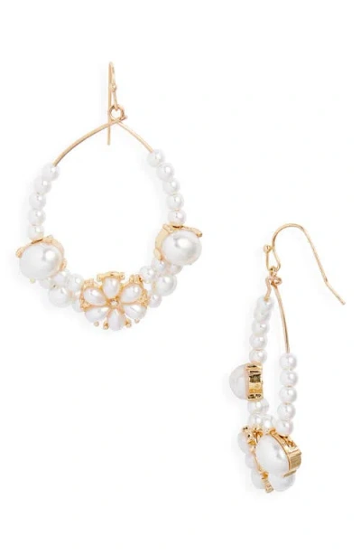 Nordstrom Floral Faux Pearl Teardrop Hoop Earrings In Gold