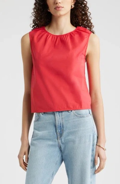 Nordstrom Floral Gathered Neck Poplin Sleeveless Top In Red