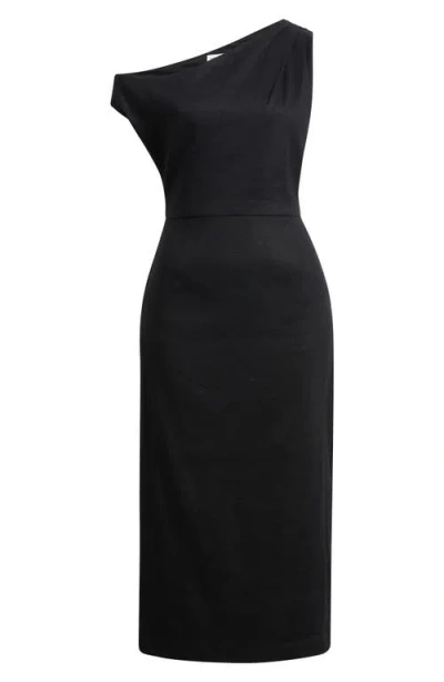 Nordstrom Floral Off The Shoulder Linen Blend Midi Dress In Black