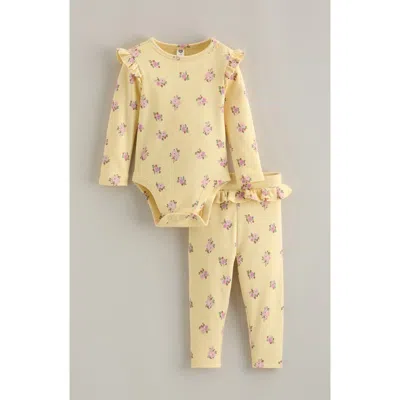 Nordstrom Babies'  Floral Print Cotton Bodysuit & Leggings Set In Yellow