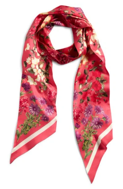 Nordstrom Floral Print Silk Skinny Scarf In Pink Floral Arrangement