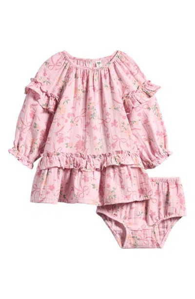 Nordstrom Babies'  Floral Ruffle Cotton Dress With Bloomers In Pink