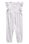 Nordstrom Babies' Floral Ruffle Smocked Cotton Romper In White Whale Floral