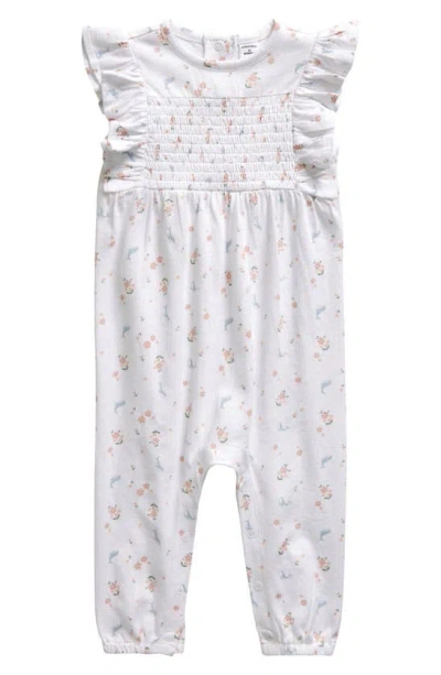 Nordstrom Babies' Floral Ruffle Smocked Cotton Romper In White Whale Floral