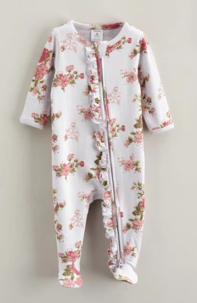 Nordstrom Babies'  Floral Ruffle Zip-up Cotton Footie In White