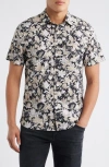 Nordstrom Floral Short Sleeve Stretch Cotton Blend Button-up Shirt In Black