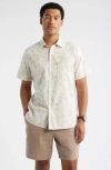 Nordstrom Floral Short Sleeve Stretch Cotton Blend Button-up Shirt In Neutral