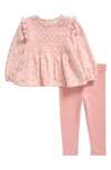Nordstrom Babies'  Smocked Long Sleeve Top & Leggings Set In Pink Lotus Ines Floral- Pink