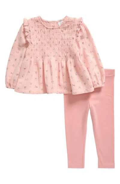 Nordstrom Babies'  Smocked Long Sleeve Top & Leggings Set In Pink Lotus Ines Floral- Pink