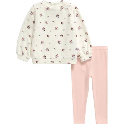 Nordstrom Babies'  Floral Velour Top & Leggings Set In Ivory Egret Dandy Floral- Pink