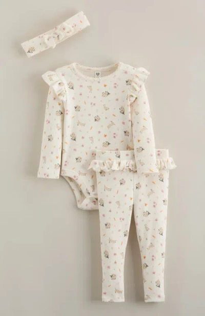 Nordstrom Babies'  Flutter Bodysuit, Pants & Headband Set In White