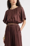 Nordstrom Flutter Sleeve Crop Top In Brown
