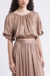 Nordstrom Flutter Sleeve Crop Top In Brown