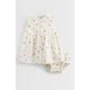Nordstrom Babies'  Flutter Sleeve Snap Front Cotton Dress With Bloomers In Ivory Egret Strawberry Sprig