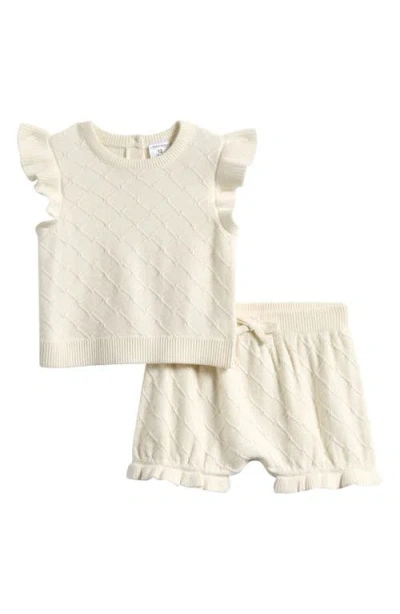 Nordstrom Babies'  Flutter Sleeve Sweater & Bubble Shorts Set In Ivory Egret