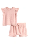Nordstrom Flutter Sleeve Sweater & Bubble Shorts Set In Pink Lotus